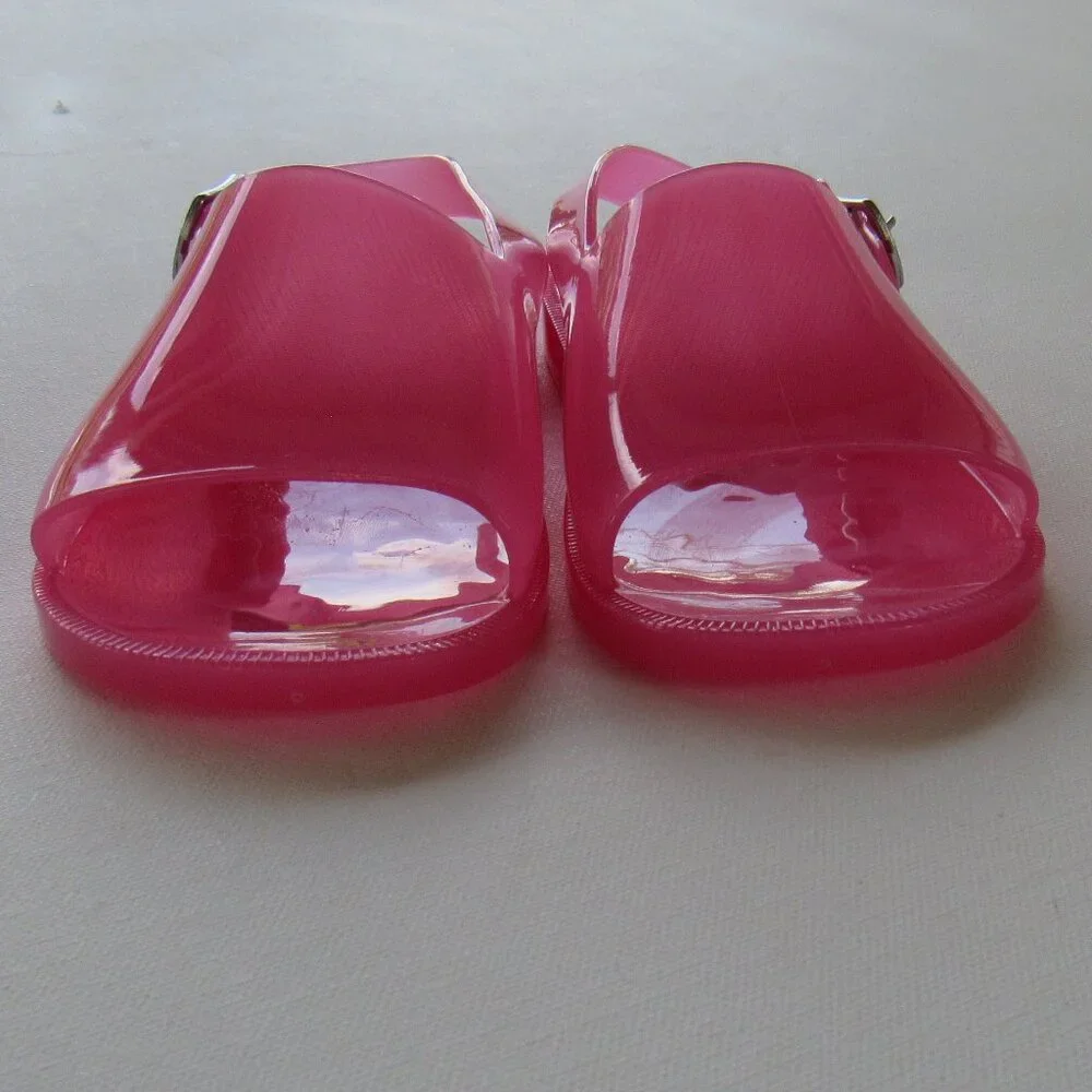 Old Navy Kids Girls Bright Pink Jelly Wide-Strap Summer Fun Sandals Size 13